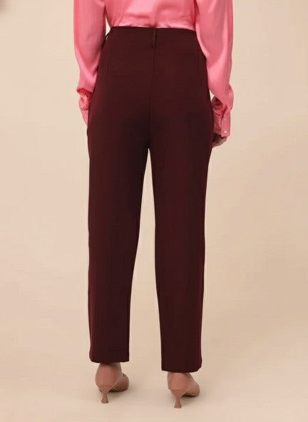 Banana Crepe Mahogany Skin Fit With Multi Pleated Trouser