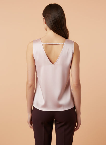 European Satin V Neck Sleeveless Top
