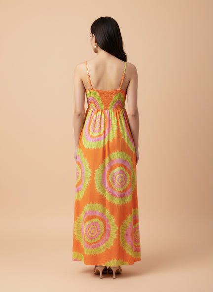 Vibrant Tie-Dye Spiral Maxi Dress for Women
