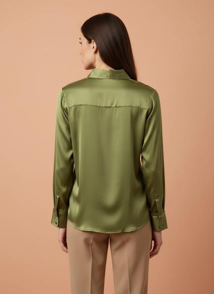 Olive Regular Fit Summer Satin Shirt