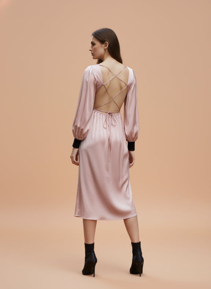 European Satin Midi Dress Rose Sand