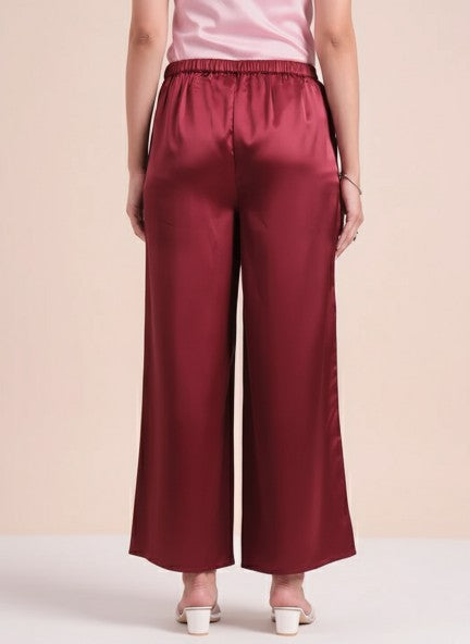 European Satin Flared Pleated Trouser