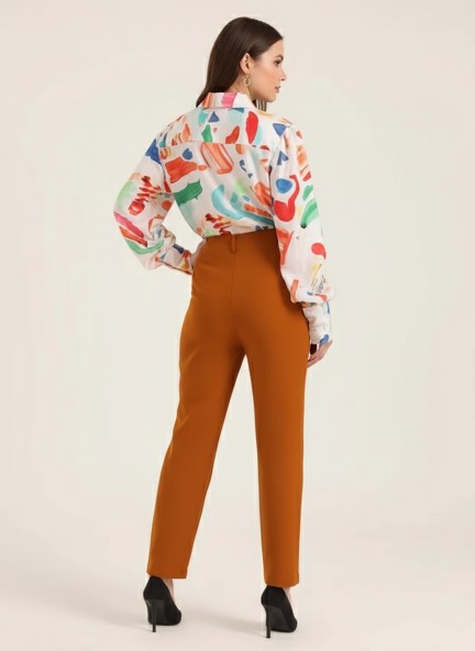 Banana Crepe Sepia Skin Fit With Multi Pleated Trouser