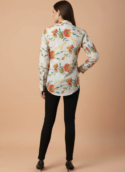 Cambric Digital Print Puff Sleeve Shirt