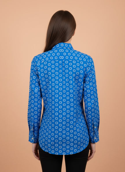 Premium Rayon Shirt With Blue Block Print