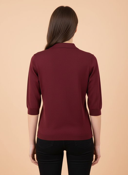 Maroon Knit Top with Embellished Peter Pan Collar