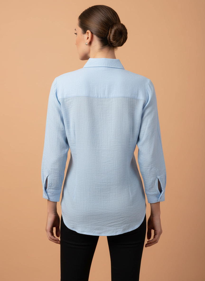 Elegant Sky Blue Embroidered Womens Shirt