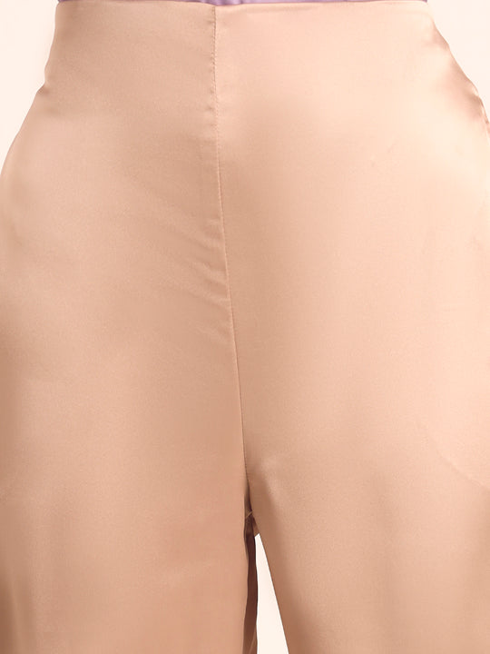 Luxury Satin Wide Leg Pants European Fabric  Light Beige Glam Look