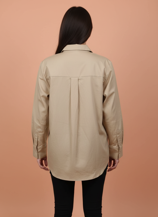 Elegant Beige Floral Embroidered Shirt for Women