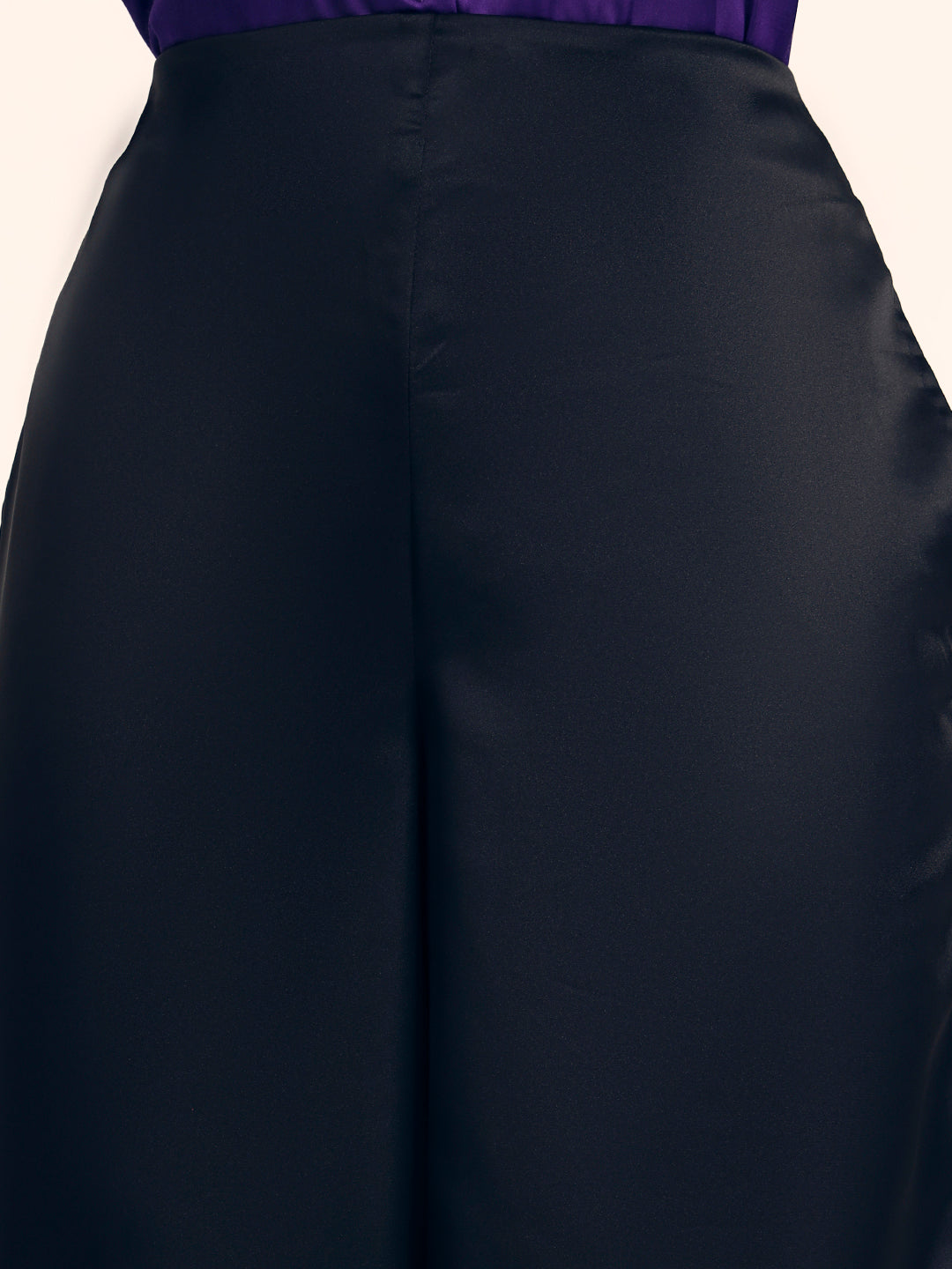 Luxury Satin Wide Leg Pants European Fabric  Black Glam Look