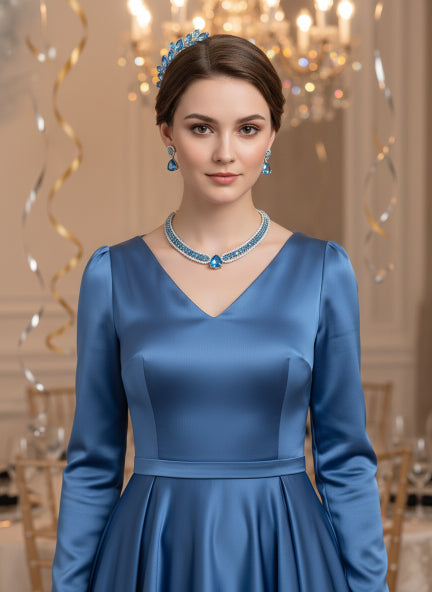 Elegant Blue Crystal Necklace & Earrings Set