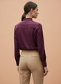 Summer Satin Deep Plum Mandarin Collar Shirt