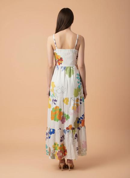 Premium Micro Digital Print  Shoulder Strap Maxi Dress With Slash Pocket
