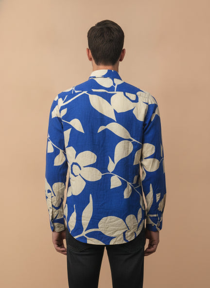 Men'S Premium Rayon Shirt With Blue Floral Print