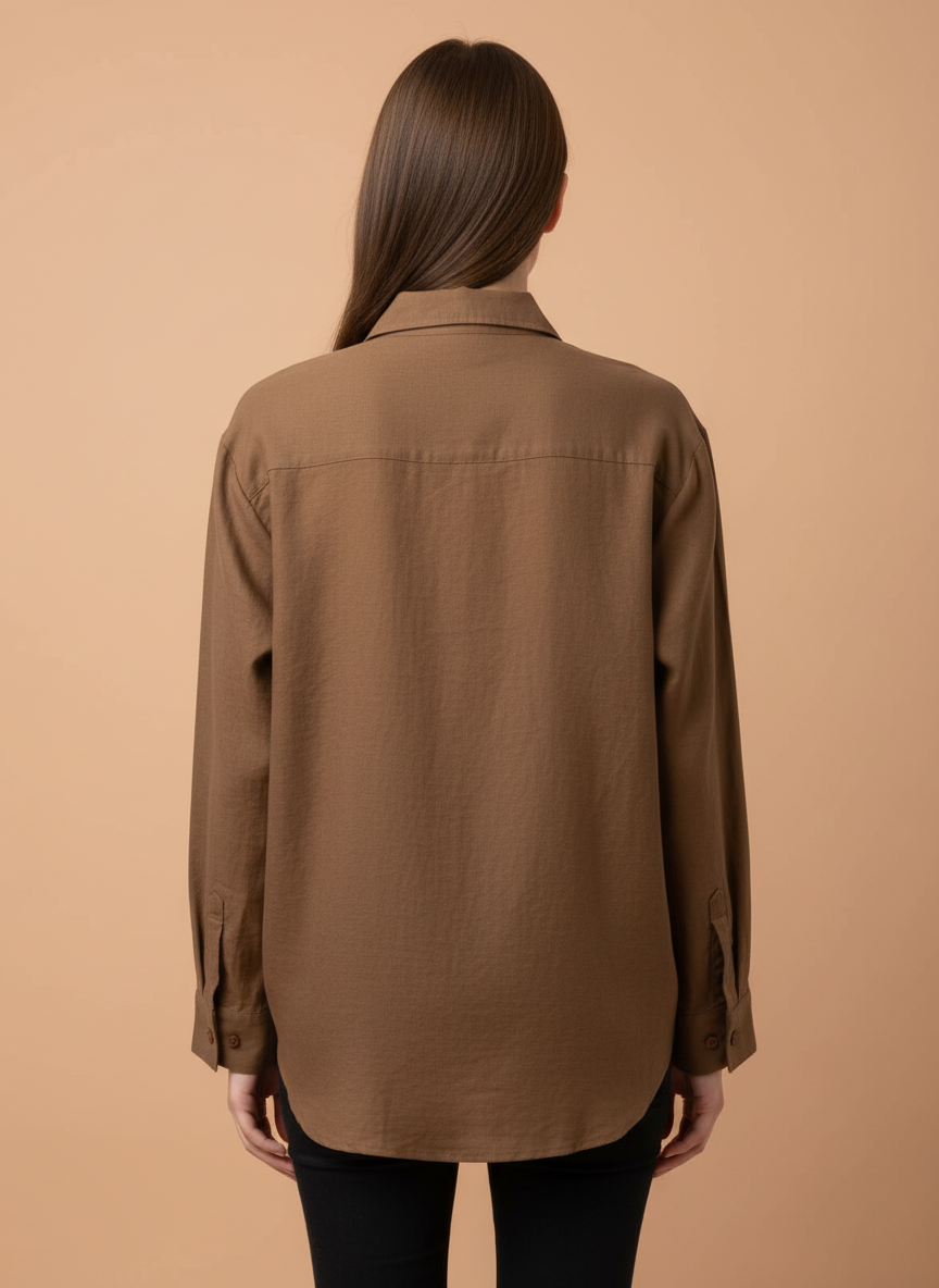 Brown Multi-Color Circular Embroidered Cotton Shirt