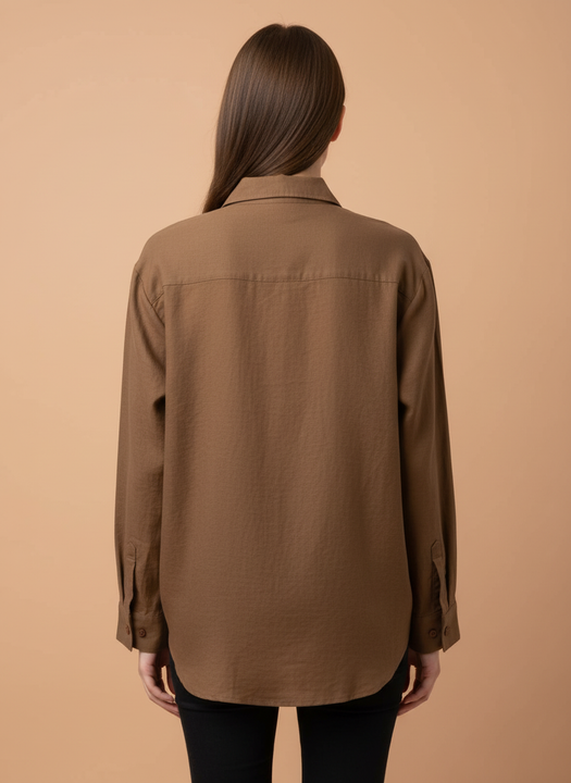 Brown Multi-Color Circular Embroidered Cotton Shirt