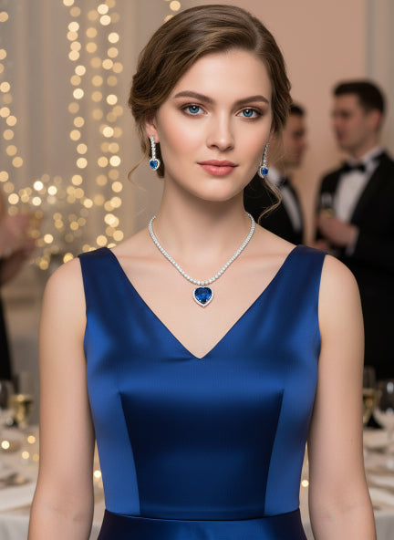 Celestial Blue Heart Cubic Zirconia Necklace & Earrings Set