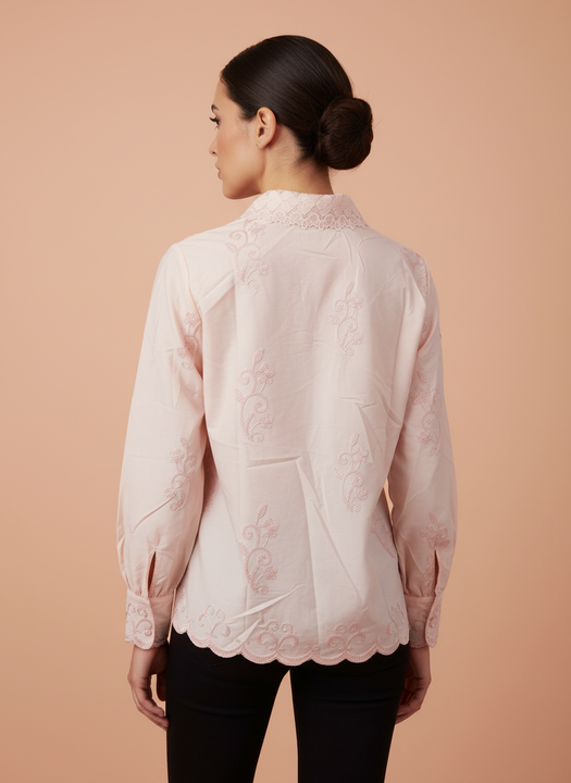 Elegant Pastel Pink Embroidered Women’s Shirt