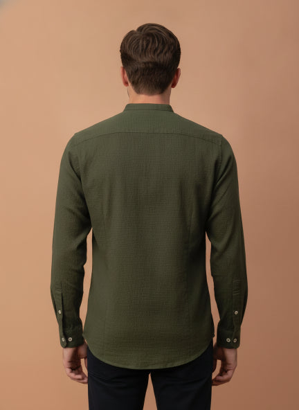 Premium Men'S Crinkle Cotton Shirt | Green