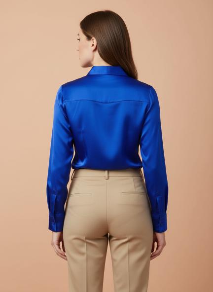 Summer Satin Royal Blue Mandarin Collar Shirt