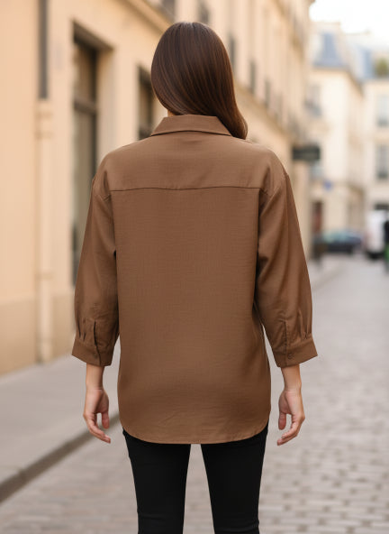 Brown Beaded Spiral Linen Shirt |