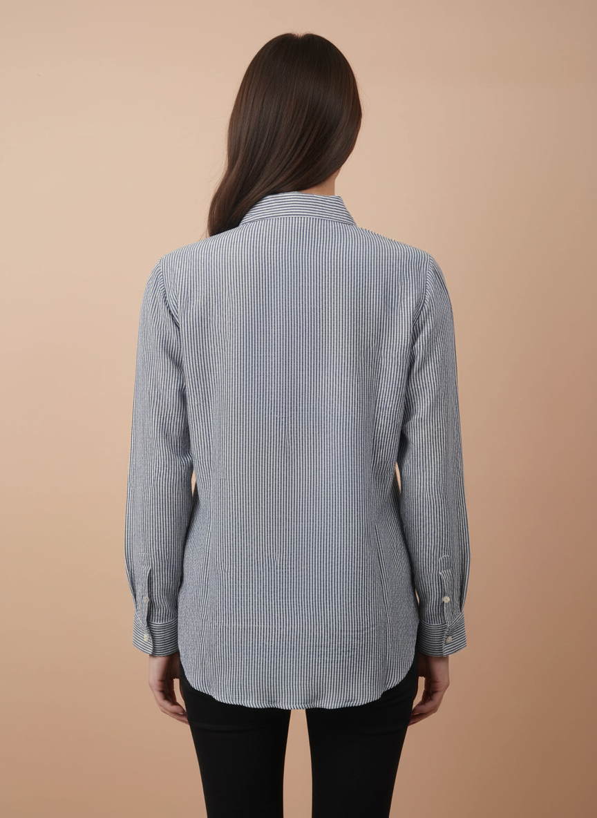 Skyline Blue Striped Lace Pocket Designer Shirt