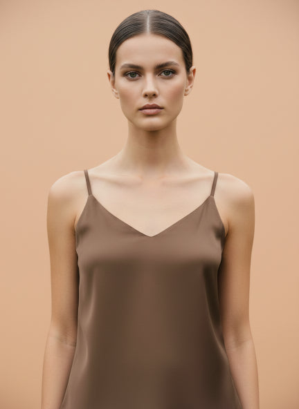 European Satin V-Neck Sleeveless Top