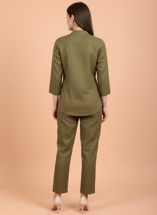 Olive Green Embroidered Co-Ord Set for Women