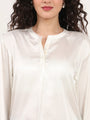 Summer Satin Off White Front Pleated Tunic