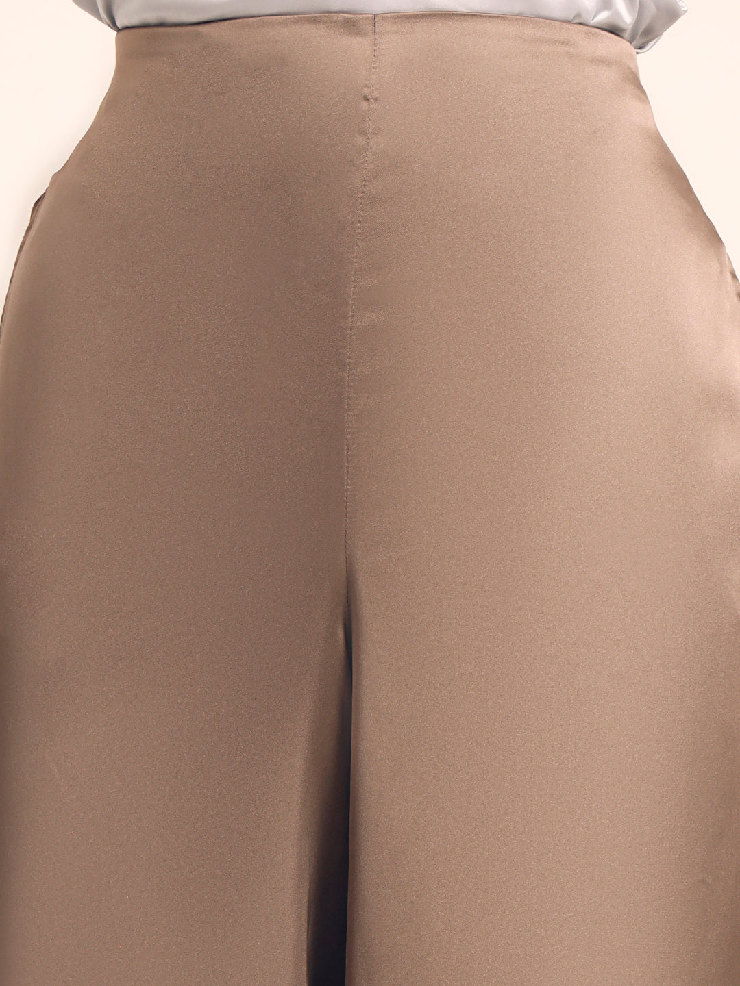 Luxury Satin Wide Leg Pants European Fabric  Mocha Pearl Glam Look