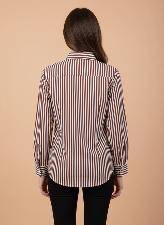 Rust Elegance Striped Floral Embroidered Shirt
