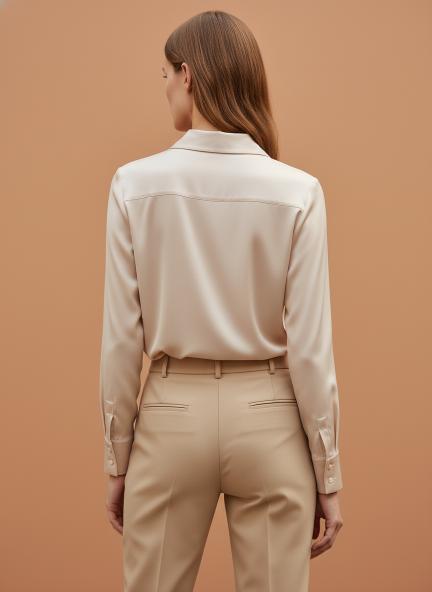 Tailored Fit European Satin Shirt With Pleated Placket