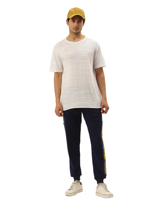 Mens Cotton Rich Lycra With Contrast Panel Printed Track Pants