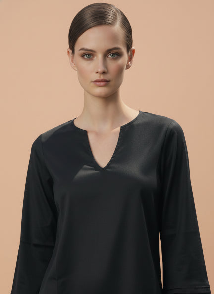European Satin V Neck Long Sleeve Top