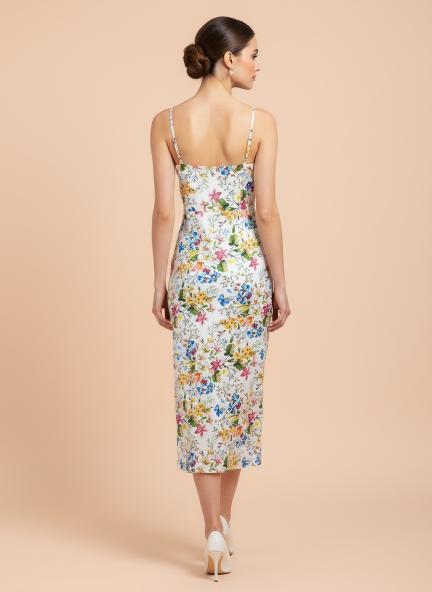 Premium Micro Digital Print  Shoulder Strap Bodycon Maxi Dress With Slash Pocket