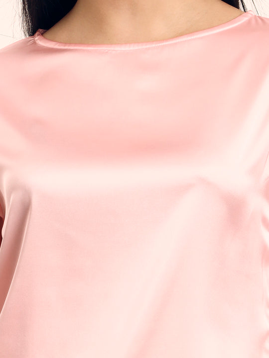 Women's Luxury Elegant Blush Pink European Satin Top
