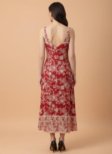 Rayon Printed V Neck Shoulder Strap Maxi Dress