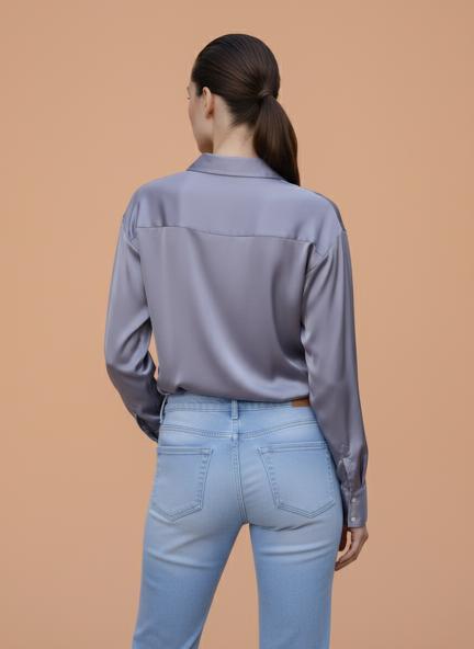 Bluish Grey Regular Fit Summer Satin Shirt
