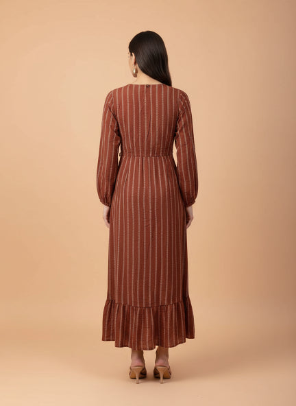 Rayon Printed Full Sleeve Maxi Dress