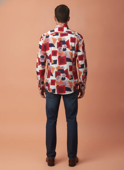 Men'S Premium Rayon Shirt With Red And Blue Print