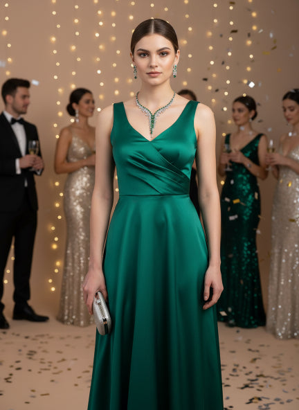 Green Emerald Cubic Zirconia Necklace & Earrings Set for Women