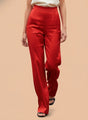 Satin Wide Leg Pants European Fabric  Red Glam Look