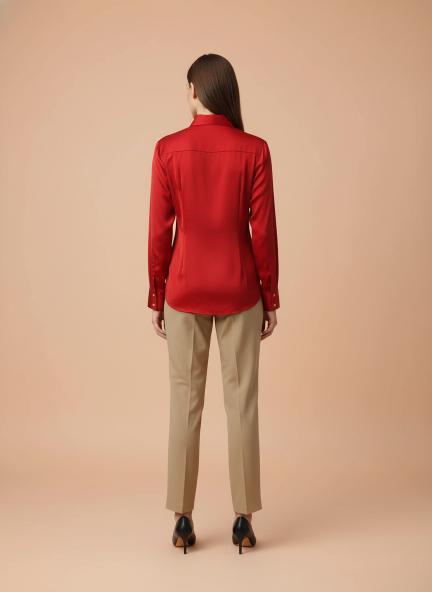 Red Regular Fit Summer Satin Shirt