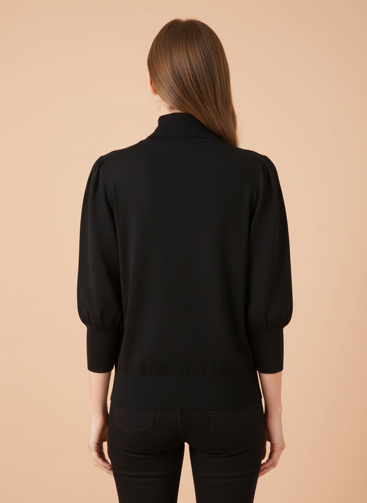 Black Beaded Mock Neck Knit Top