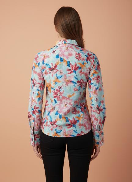 Premium Muslin Pink Regular Length Straight Hem Digital Print Shirt