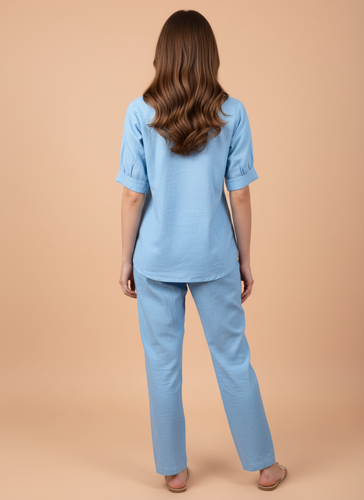 Sky Blue Embroidered Coord Set for Women