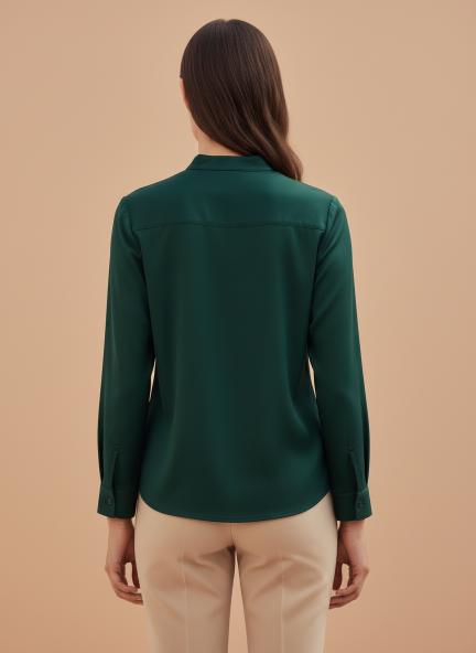Summer Satin Emerald Green Mandarin Collar Shirt