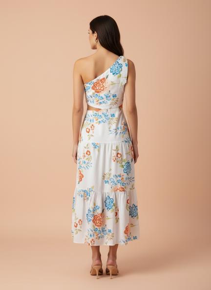 Premium Micro Digital Print  Flare Maxi Dress With Slash Pocket