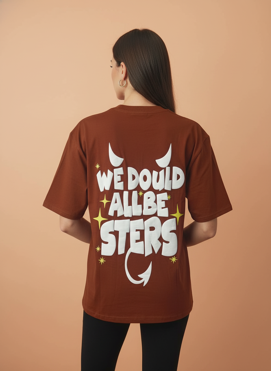 Chocolate Brown Graphic Printed Oversized T-Shirt