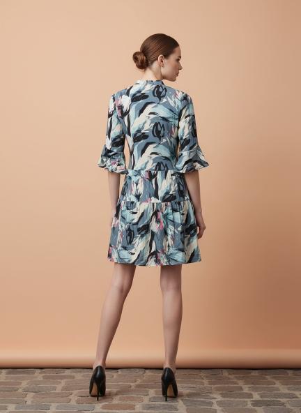 Rayon Printed Fit & Flare V Neck String Midi Dress